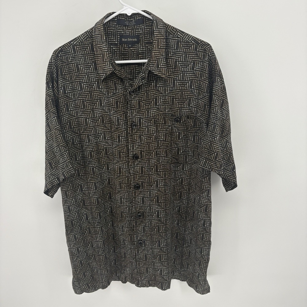Vintage Marc Edwards Button Shirt Men XL Hawaiian Geometric Camp Rayon
